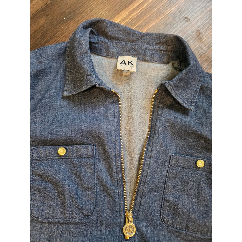 Anne Klein Denim Shift Dress Blue Half Zip Collared Womens 4 preppy granola - Picture 5 of 11